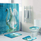 Maxbell Non-Slip Bath Mat Contour Mat Toilet Lid Cover Shower Curtain Swan