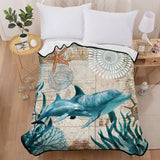 Maxbell Lovely Sea Animals Soft Blanket Mat Thicken Plush Quilt Sofa Bed Dolphin