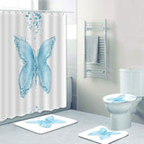 Maxbell Non-Slip Bath Mat Contour Mat Toilet Lid Cover Shower Curtain Butterfly A