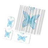 Maxbell Non-Slip Bath Mat Contour Mat Toilet Lid Cover Shower Curtain Butterfly A