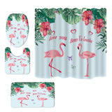 Maxbell 4x Bathroom Set Curtain Bath Mat Contour Rug Toilet Lid Cover flamingo-3