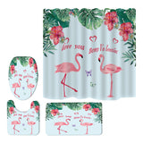 Maxbell 4x Bathroom Set Curtain Bath Mat Contour Rug Toilet Lid Cover flamingo-3