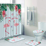 Maxbell 4x Bathroom Set Curtain Bath Mat Contour Rug Toilet Lid Cover flamingo-3