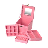 Maxbell Portable Velvet Jewelry Storage Box Case for Jewelry Rings 3 Layer Pink