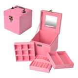 Maxbell Portable Velvet Jewelry Storage Box Case for Jewelry Rings 3 Layer Pink