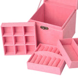 Maxbell Portable Velvet Jewelry Storage Box Case for Jewelry Rings 3 Layer Pink