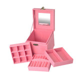 Maxbell Portable Velvet Jewelry Storage Box Case for Jewelry Rings 3 Layer Pink