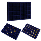 Maxbell 24 Grid Velvet Frame Series Display Tray Coin Case for Coin Display -Blue