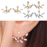 Maxbell 1 Pairs Women Girls Leaves Earrings Front-Back Ear Stud Jewelry Golden