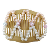 Maxbell Womens Pink White Pearls Magic Elastic Hair Clips Stretchy Double Hair Combs