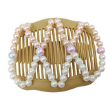 Maxbell Womens Pink White Pearls Magic Elastic Hair Clips Stretchy Double Hair Combs