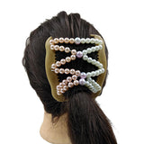 Maxbell Womens Pink White Pearls Magic Elastic Hair Clips Stretchy Double Hair Combs