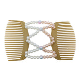 Maxbell Womens Pink White Pearls Magic Elastic Hair Clips Stretchy Double Hair Combs