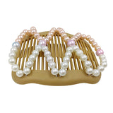 Maxbell Womens Pink White Pearls Magic Elastic Hair Clips Stretchy Double Hair Combs