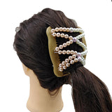 Maxbell Womens Pink White Pearls Magic Elastic Hair Clips Stretchy Double Hair Combs