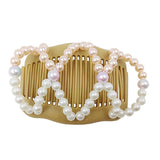 Maxbell Womens Pink White Pearls Magic Elastic Hair Clips Stretchy Double Hair Combs