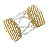 Maxbell Womens Pink White Pearls Magic Elastic Hair Clips Stretchy Double Hair Combs