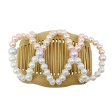 Maxbell Womens Pink White Pearls Magic Elastic Hair Clips Stretchy Double Hair Combs