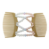 Maxbell Womens Pink White Pearls Magic Elastic Hair Clips Stretchy Double Hair Combs