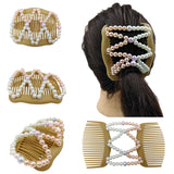 Maxbell Womens Pink White Pearls Magic Elastic Hair Clips Stretchy Double Hair Combs