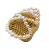 Maxbell Womens Pink White Pearls Magic Elastic Hair Clips Stretchy Double Hair Combs