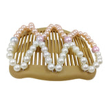 Maxbell Womens Pink White Pearls Magic Elastic Hair Clips Stretchy Double Hair Combs