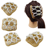 Maxbell Womens Beads Pearls Magic Elastic Hair Clips Stretchy Double Hair Combs