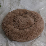 Maxbell Donut Cat Bed Faux Fur Dog Bed Indoor Round Pet Bed Cushion Brown M