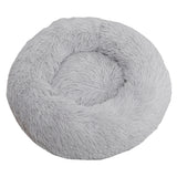 Maxbell Donut Cat Bed Faux Fur Dog Bed Indoor Round Pet Bed Cushion Light Gray M