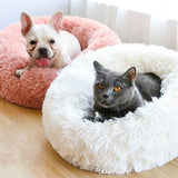 Maxbell Donut Cat Bed Faux Fur Dog Bed Indoor Round Pet Bed Cushion Light Gray M