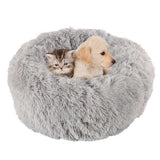 Maxbell Donut Cat Bed Faux Fur Dog Bed Indoor Round Pet Bed Cushion Light Gray M