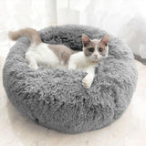 Maxbell Donut Cat Bed Faux Fur Dog Bed Indoor Round Pet Bed Cushion Light Gray M