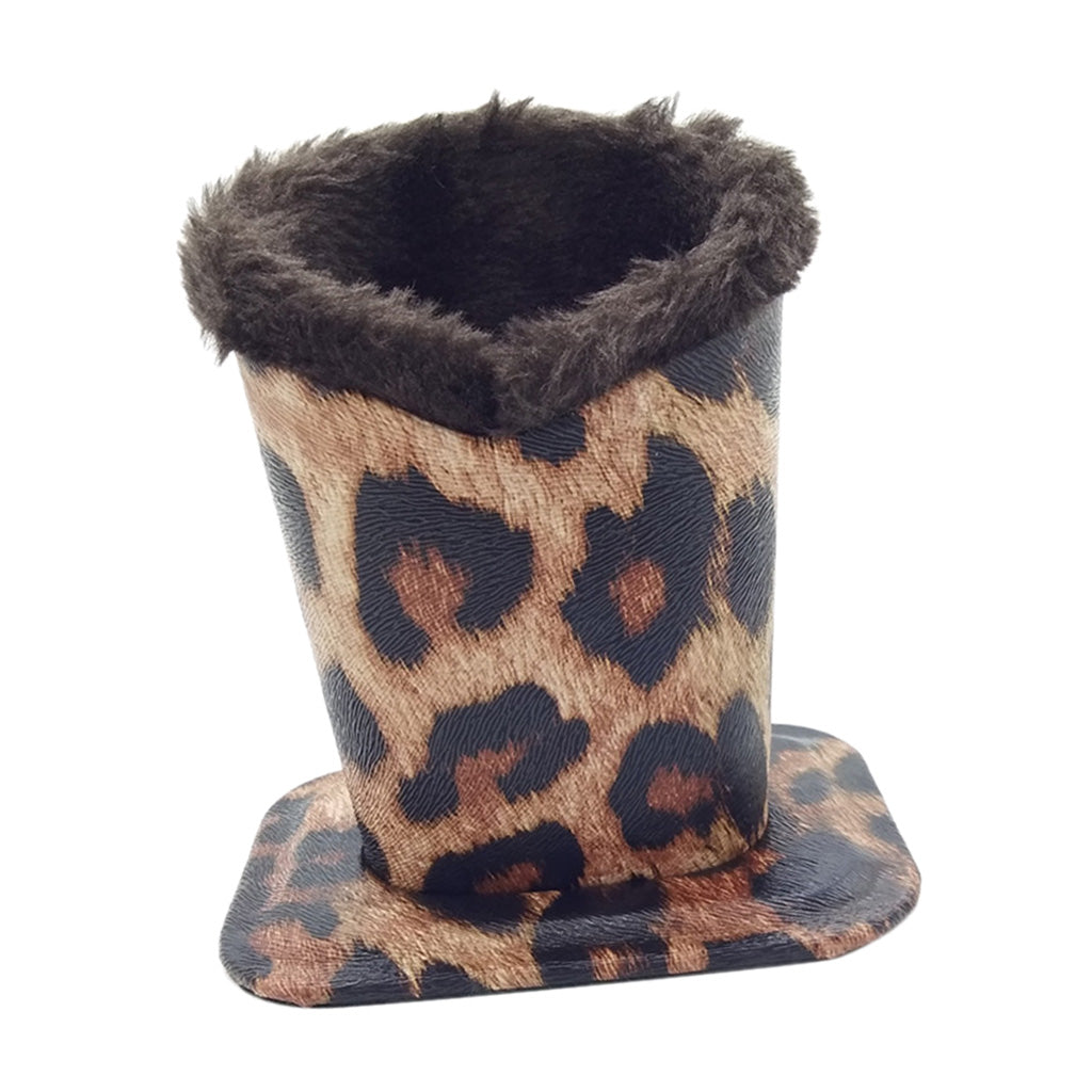 Plush Lined Eyeglass Holder Stand Case For Desk/Nightstand Leopard