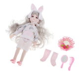 Maxbell 28cm Plastic Princess Girl Doll with Clothes Toys Set Pink Rabbit Ear Set