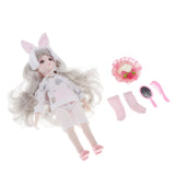 Maxbell 28cm Plastic Princess Girl Doll with Clothes Toys Set Pink Rabbit Ear Set