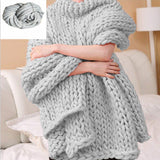 Maxbell Square Thick Woolen Hand knit Bed Couch Throw Blanket Sofa Cover Light Gray