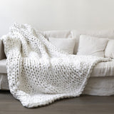 Maxbell Thick Knitted Wool Throw Blanket Chunky Sofa Blanket Kids Adults White