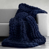 Maxbell Knitted Throw Blanket for Couch Machine Washable Dark Blue
