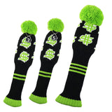 Maxbell 3pcs Golf Knitted Drivers Headcover Wood Club Pom Pom Long Neck Sock Sleeve