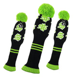 Maxbell 3pcs Golf Knitted Drivers Headcover Wood Club Pom Pom Long Neck Sock Sleeve