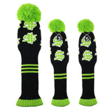 Maxbell 3pcs Golf Knitted Drivers Headcover Wood Club Pom Pom Long Neck Sock Sleeve