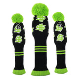 Maxbell 3pcs Golf Knitted Drivers Headcover Wood Club Pom Pom Long Neck Sock Sleeve