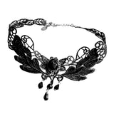Maxbell Vintage Black Lace Gothic Tattoo Choker Necklaces Tassels Chain Pendant E
