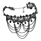 Maxbell Vintage Black Lace Gothic Tattoo Choker Necklaces Tassels Chain Pendant F