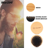 Maxbell Men's Beard Brush Boar Bristle Round Wood Handle Mustache Care Grooming Kit