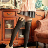 Maxbell Women Tights Sheer Footed Pantyhose Stretchy Thigh High Stockings Skin+Black