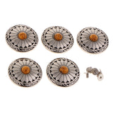 Maxbell 5pcs Round Floral Turquoise Buttons Screw Back For Bag Wallet Saddle Orange