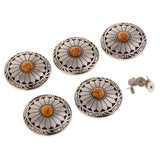 Maxbell 5pcs Round Floral Turquoise Buttons Screw Back For Bag Wallet Saddle Orange