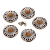 Maxbell 5pcs Round Floral Turquoise Buttons Screw Back For Bag Wallet Saddle Orange
