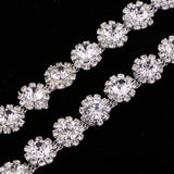 Maxbell 1 Yard Crystal Rhinestone Chain Ribbon Trim for Sewing Craft Decor Silver